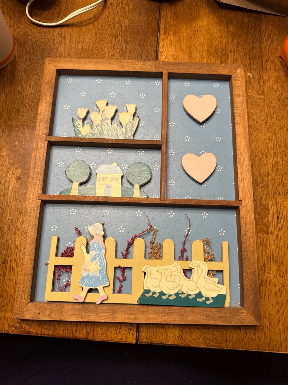 Wooden Farmhouse Shadow Box Wall Art - Blue and Yellow